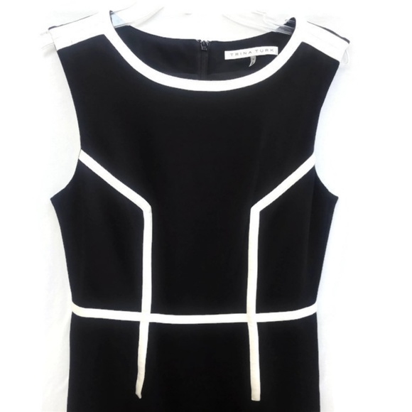 Trina Turk Dress Ponte Knit Sleeveless Back Zipper Black White Slip Stretch 4 - Picture 3 of 7